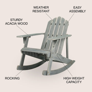 Kiawah Outdoor Patio Classic Acacia Wood Adirondack Rocking Chair - JONATHAN Y